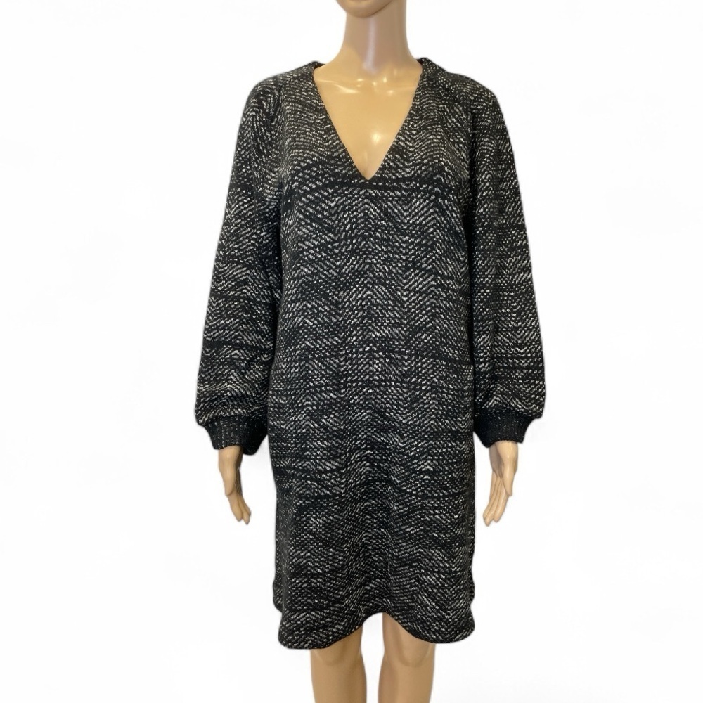 Lucky Brand Womens Knit Sweater Shift V-Neck Dress Size Large